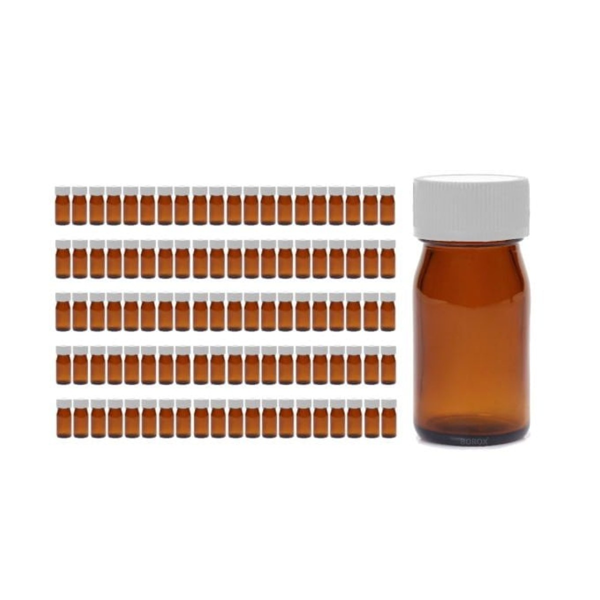 Borox Amber Cam Şişe Geniş Ağız 30 ml - Beyaz Kapaklı Şişe - 100 Adet Toptan