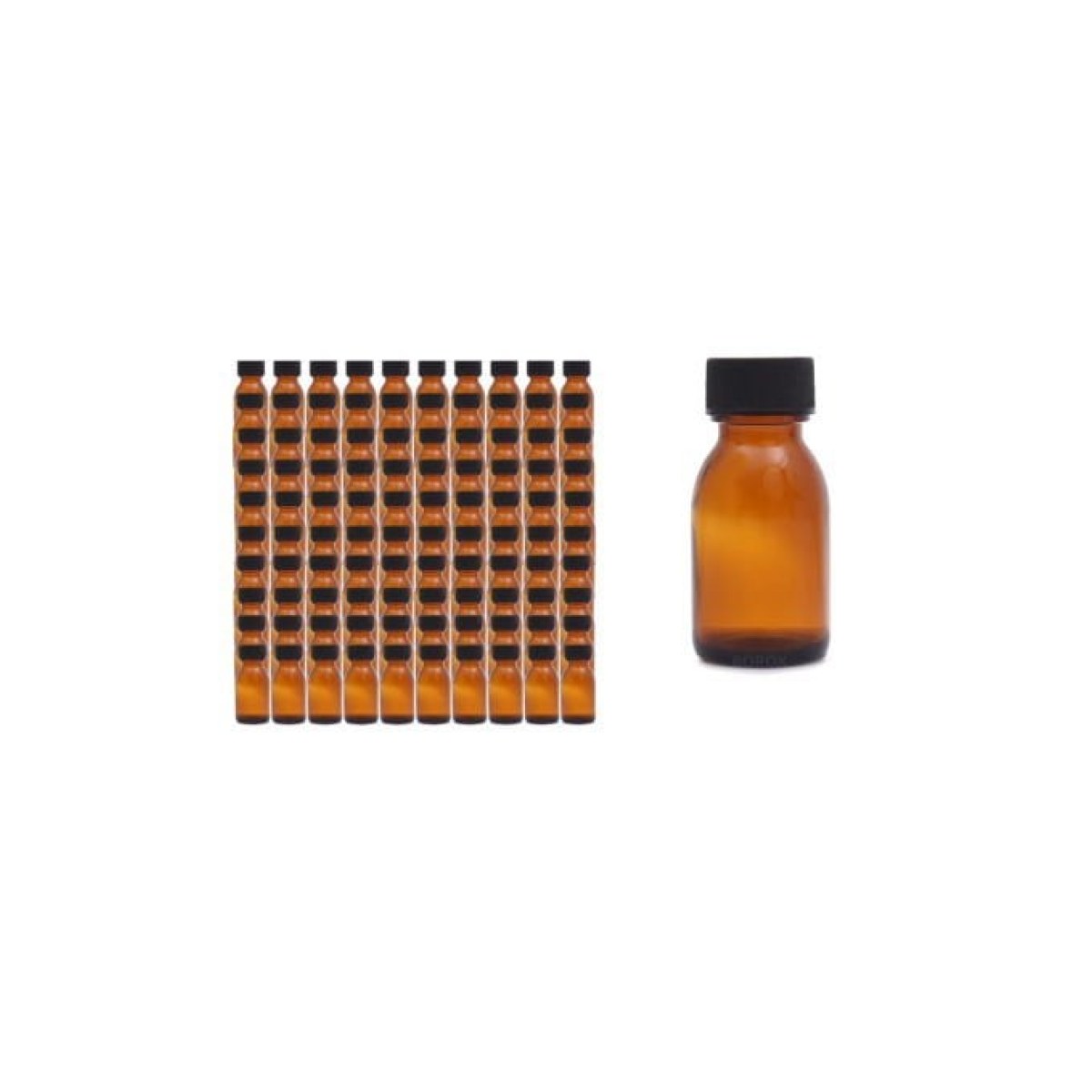 Borox Amber Cam Şişe 20 ml - Siyah Kapaklı Şişe 20cc - 100 Adet Toptan