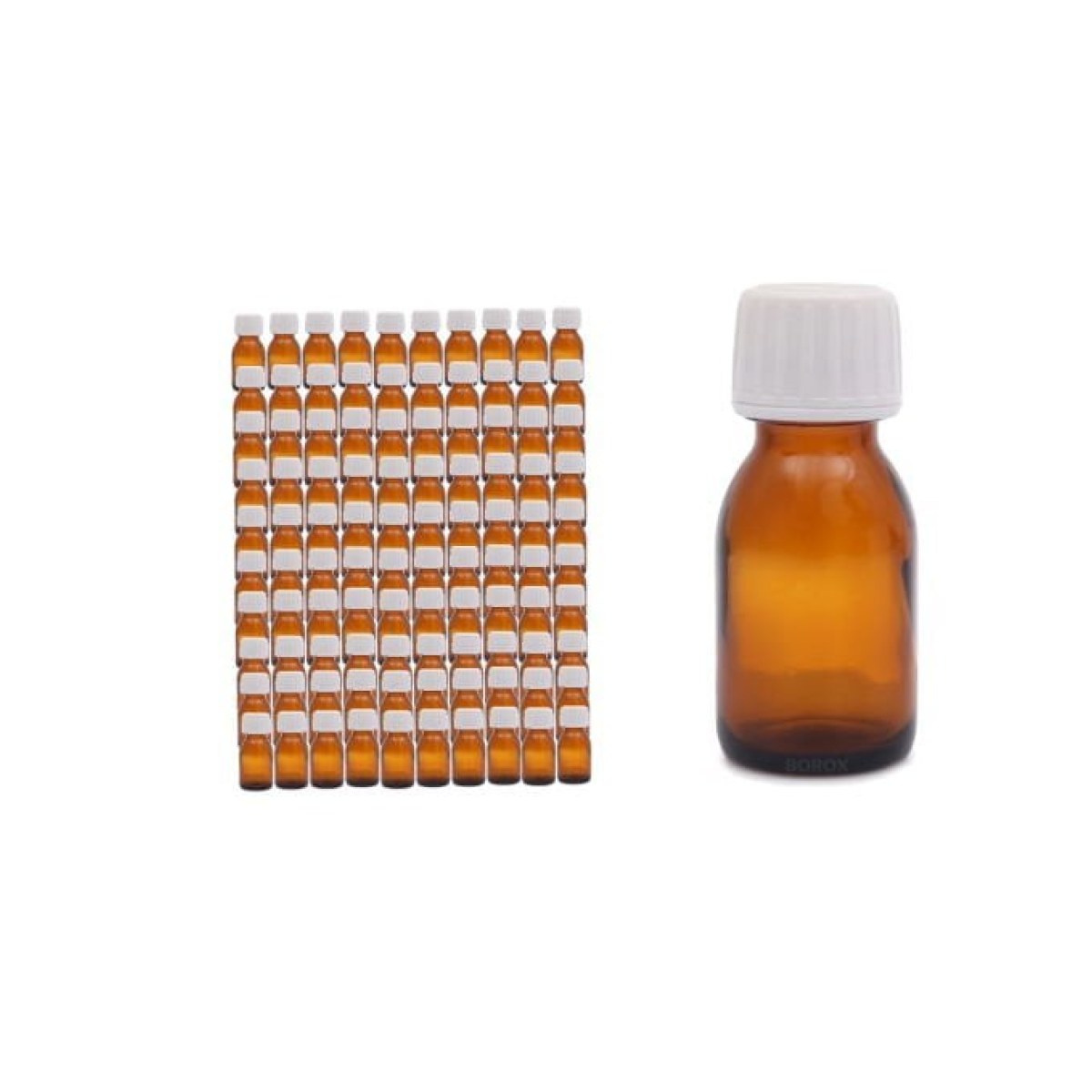 Borox Cam Amber Şişe 30 ml - Kilit Kapaklı Şişe Kahverengi - 100 Adet Toptan