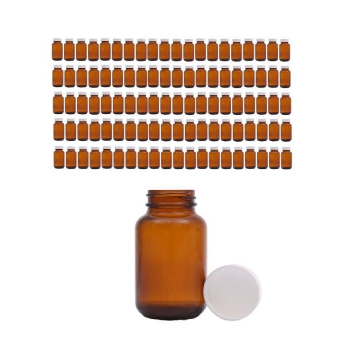 Borox Amber Cam Şişe 120 ml - Beyaz Kapaklı 120cc - 100 Adet Toptan
