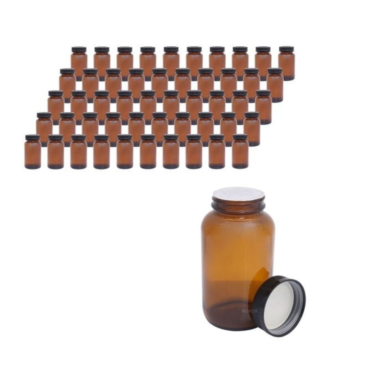 Borox Amber Cam Şişe 300 ml - Bastır Aç Kapaklı Şişe 50 pcs Toptan