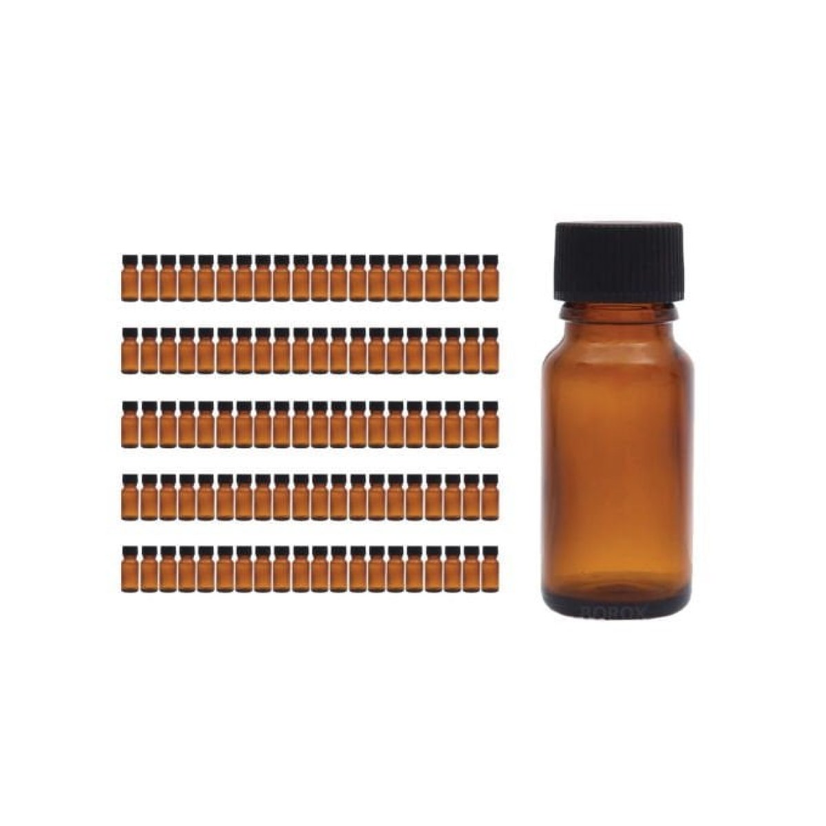 Borox Amber Cam Şişe 10 ml - Siyah Kapaklı Şişe 10cc 100 Adet