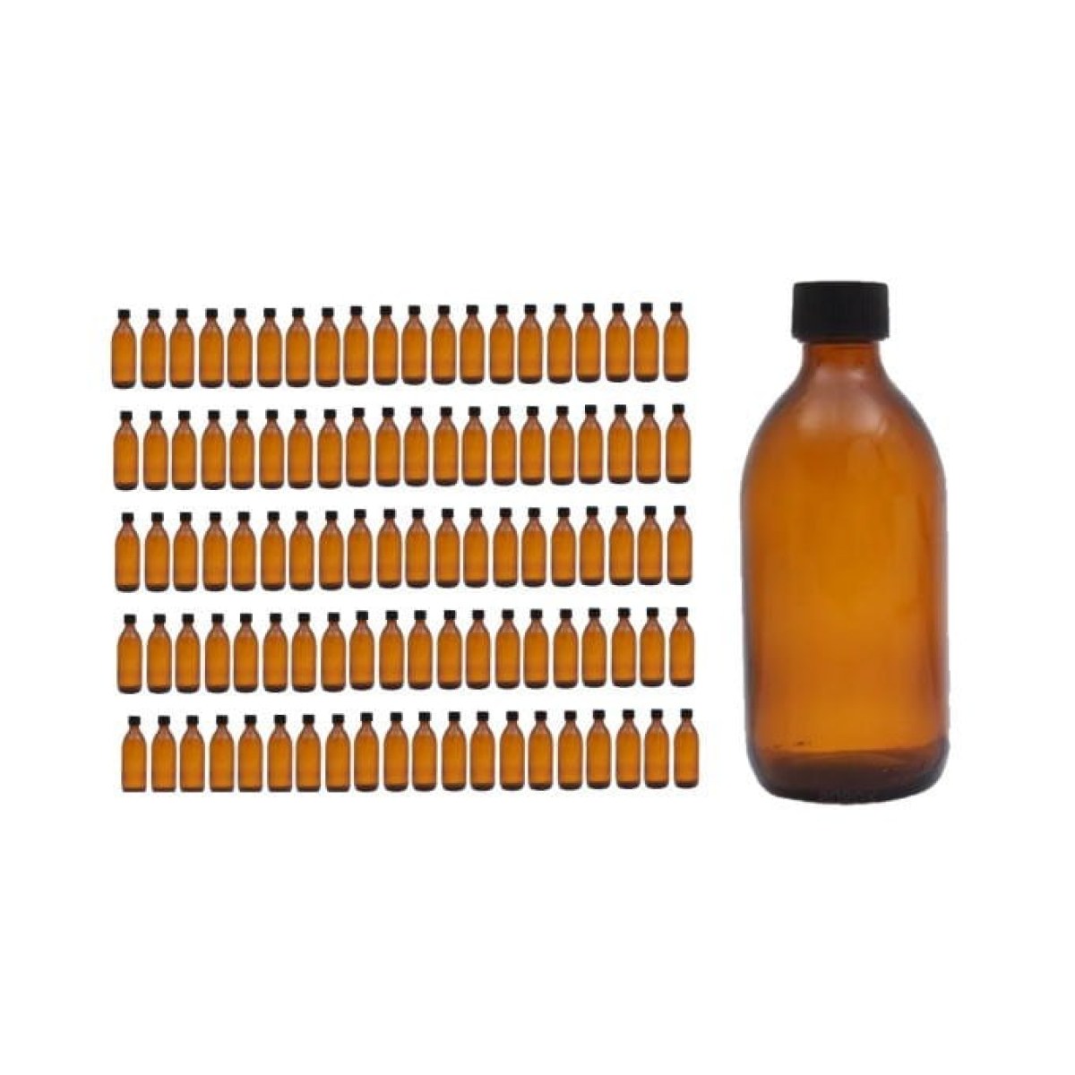 Borox Amber Cam Şişe 300ml - Siyah Kapaklı Şişe 300cc 100Adet
