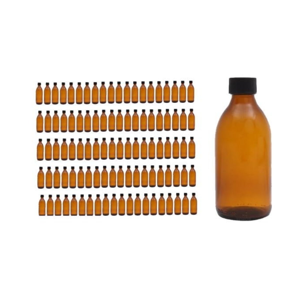 Borox Amber Cam Şişe 250ml - Siyah Kapaklı Şişe 250cc 100Adet