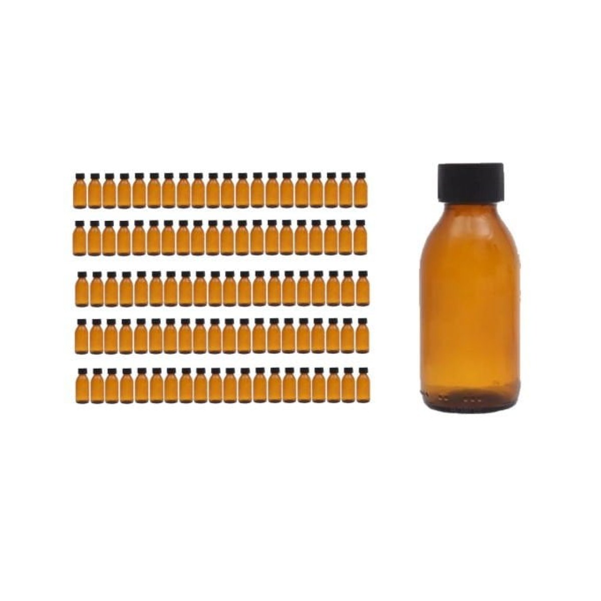 Borox Amber Cam Şişe 100ml - Black Kapaklı Şişe 100cc 100pcs