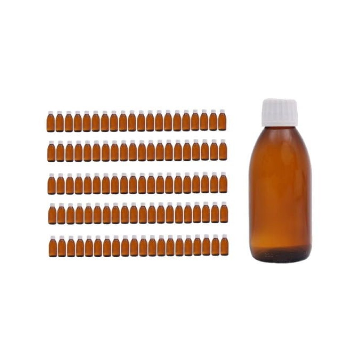 Borox Cam Amber Şişe 200ml - Kilit Kapaklı Kahverengi 100Adet