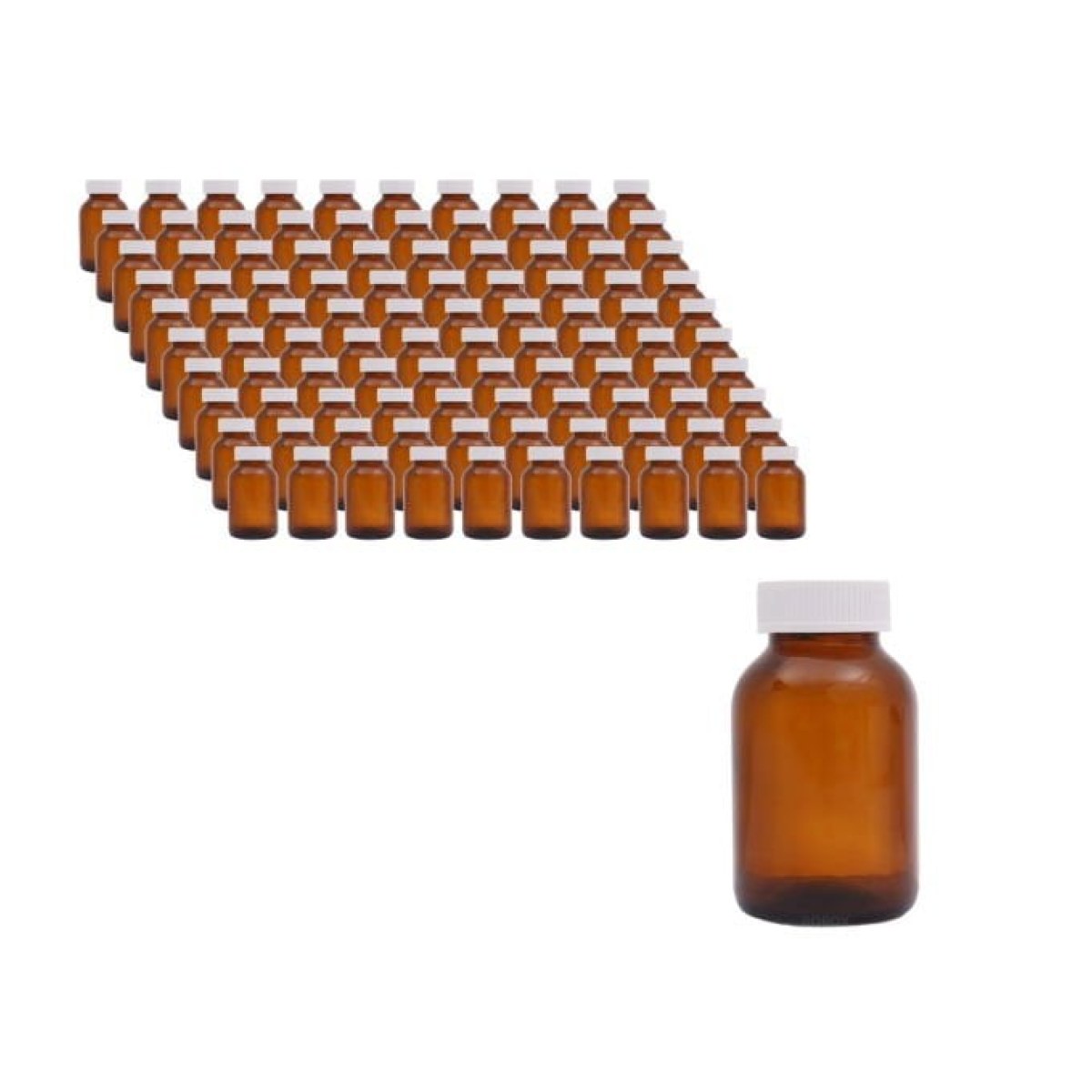 Borox Amber Cam Şişe 200ml - Beyaz Kapaklı 200cc - 100 Adet
