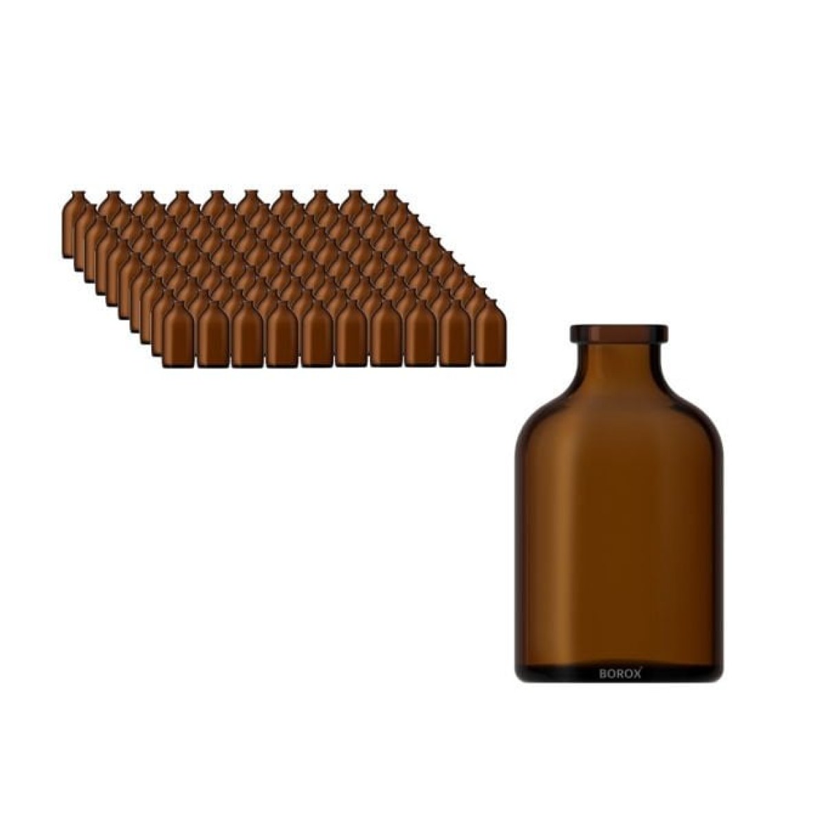 Borox Amber Cam Şişe 50ml - Flakon Şişe 50cc - Vial 100Adet