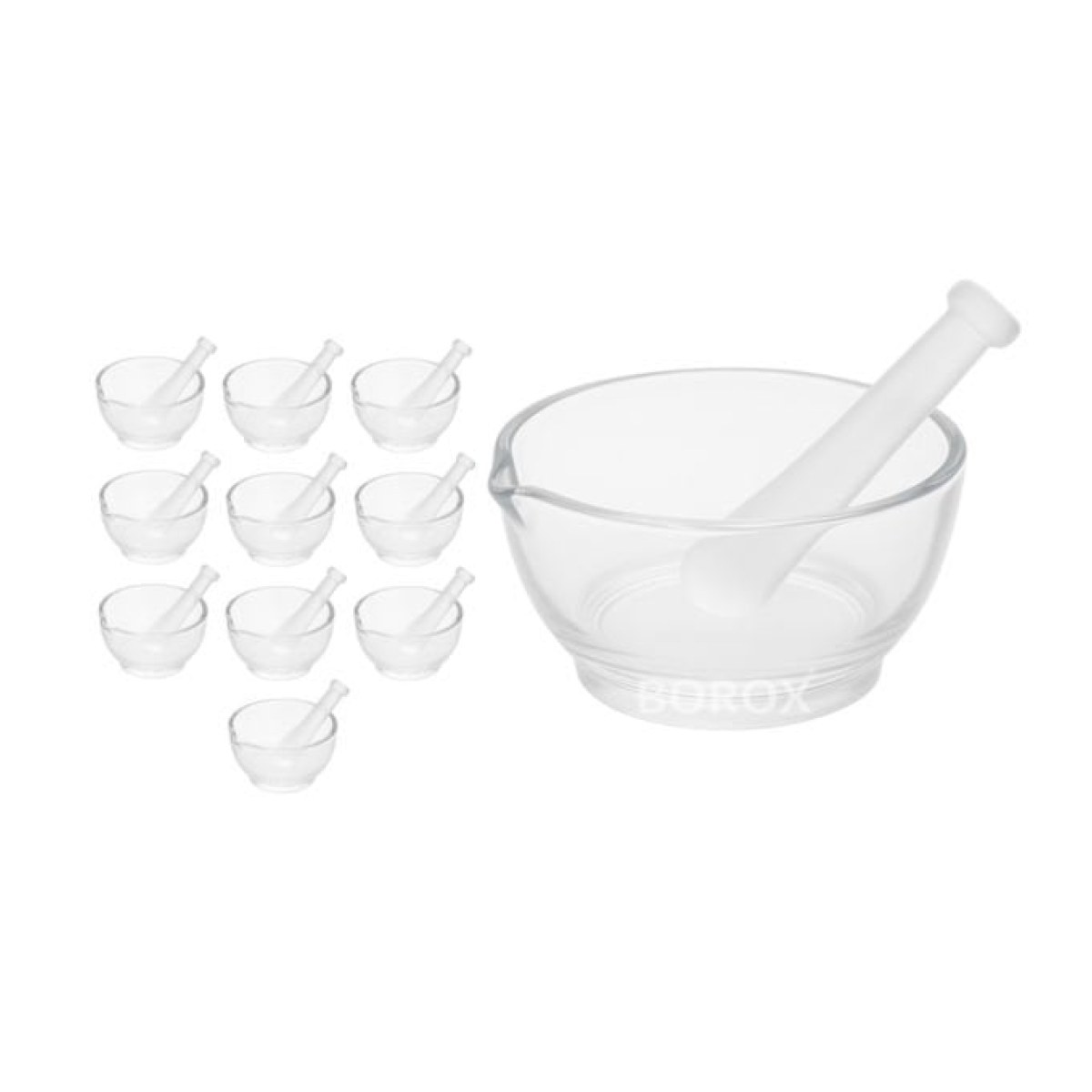 Borox Cam Havan Tokmaklı 150 mm - Havan ve Eli - 10 set-paket