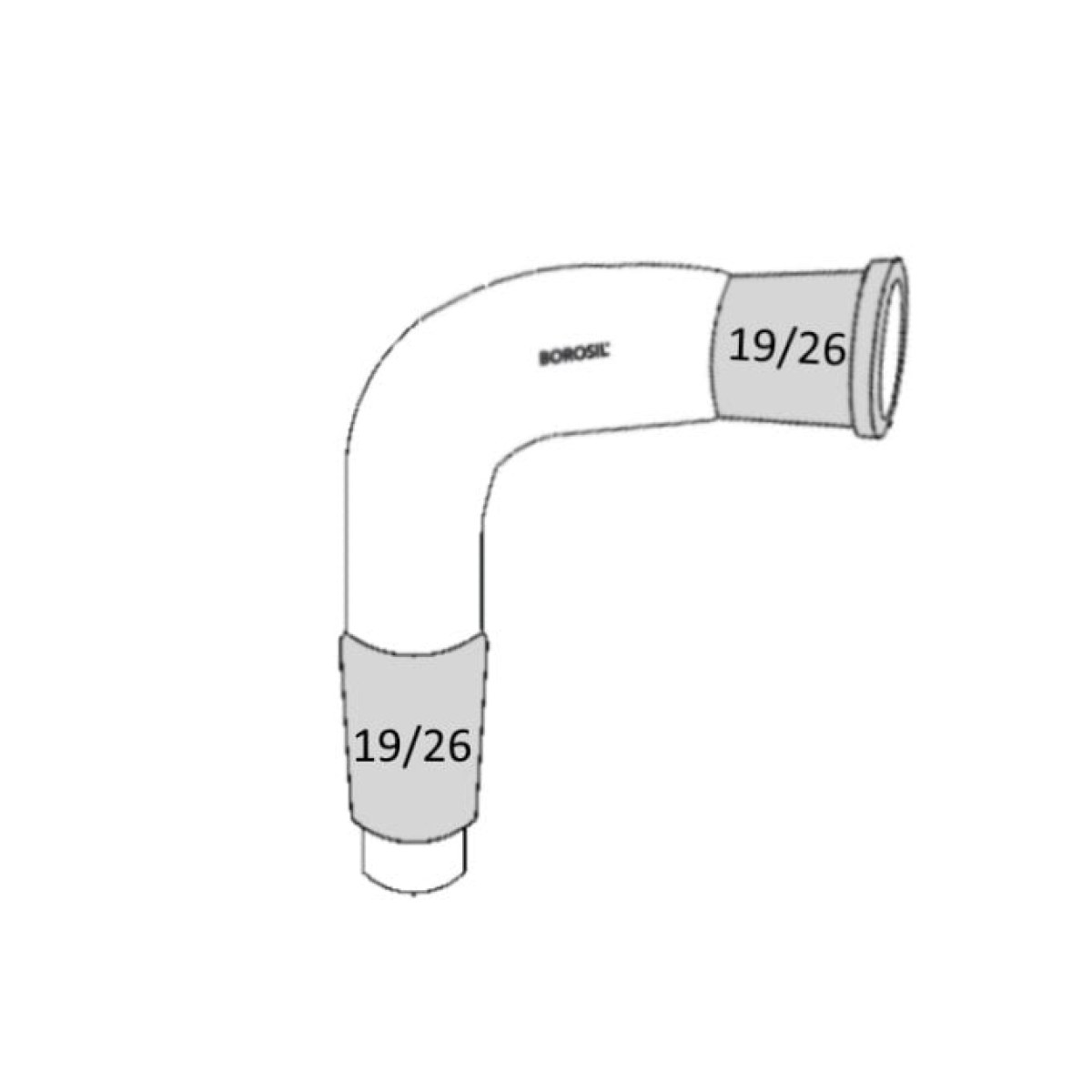 Borosil Cam Adaptör - Eğimli Kıvrık 90° Açılı - 19/26-19/26