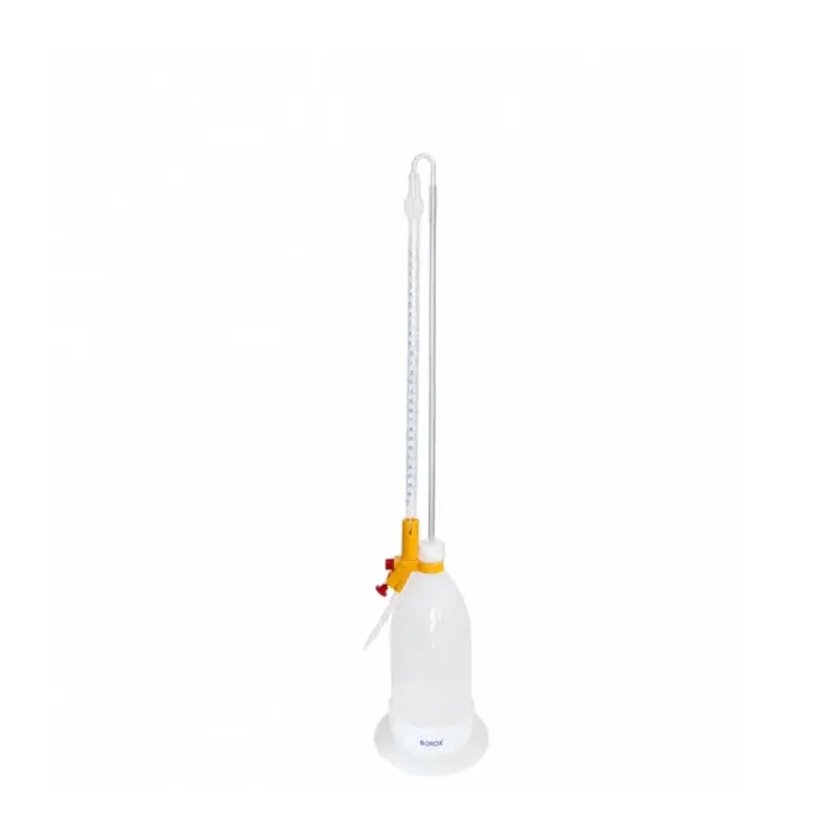 Borox Şilling Büret 10ml - Şelbah Çizgili - Otomatik Cam Büret Şeffaf - Class AS Sertifikalı - Blue Skala - Burette Schilling with Schellbach Stripe