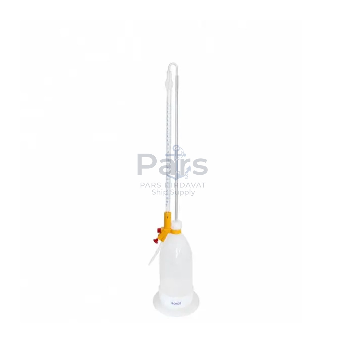 Borox Şilling Büret 10ml - Şelbah Çizgili - Otomatik Cam Büret Şeffaf - Class AS Sertifikalı - Blue Skala - Burette Schilling with Schellbach Stripe