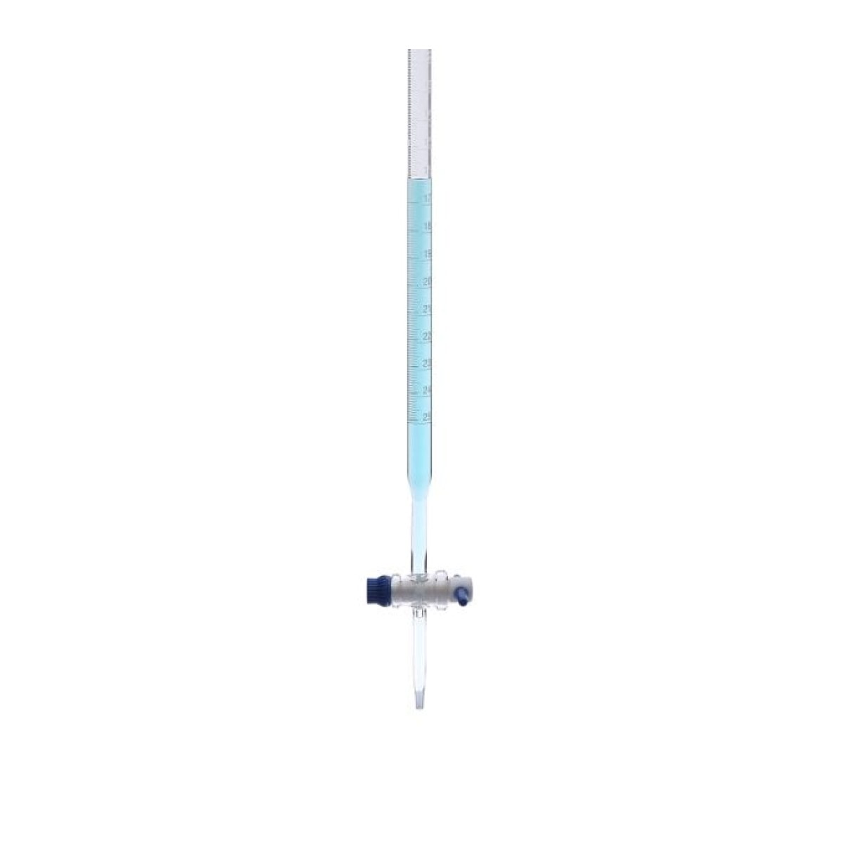 Borox Cam Büret Düz 25 ml 0.1 ml Teflon Musluk - Class AS - Mavi Skala
