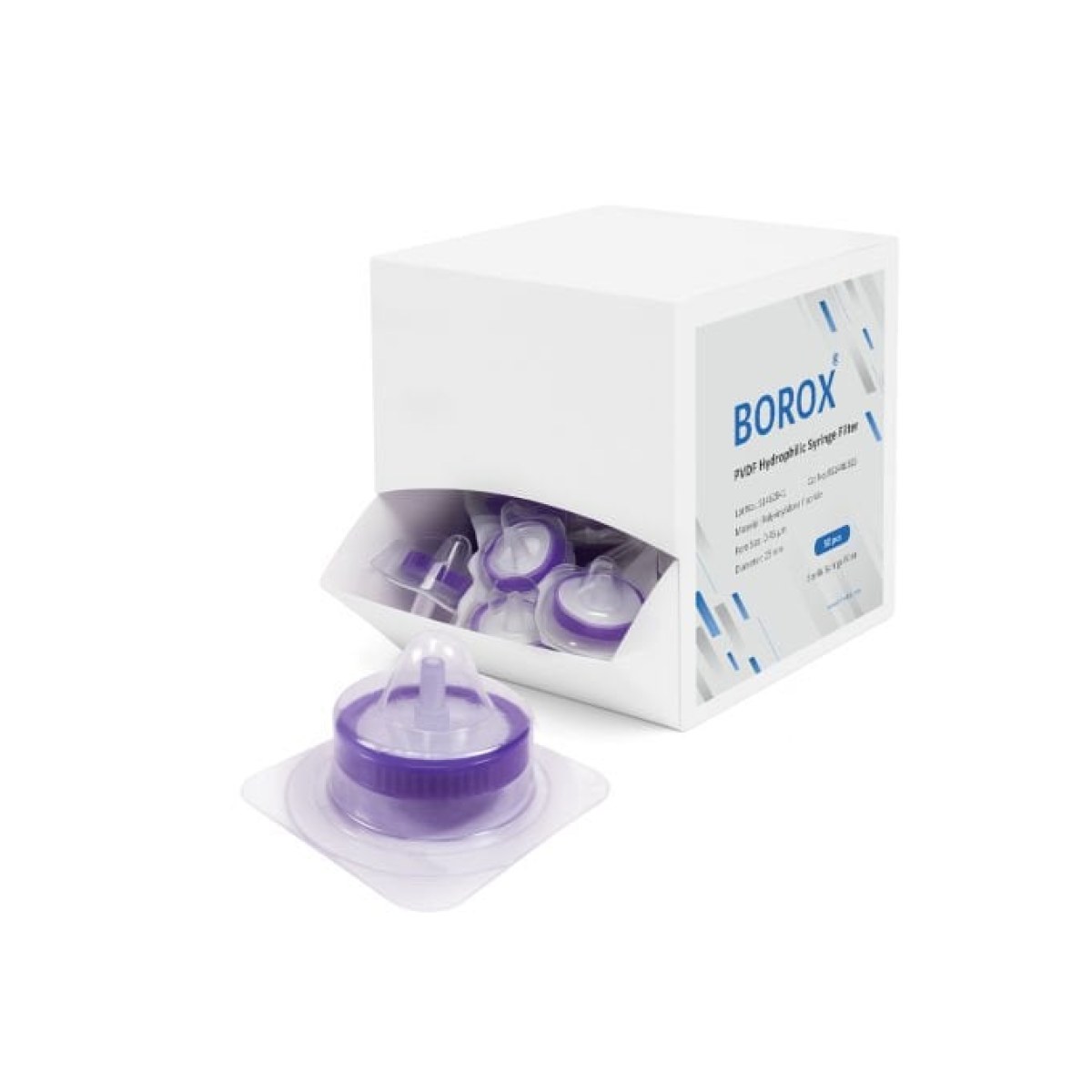 Borox Hidrofilik PVDF Şırınga Filtre - Steril 0,45µm - Mor - 50 pcs