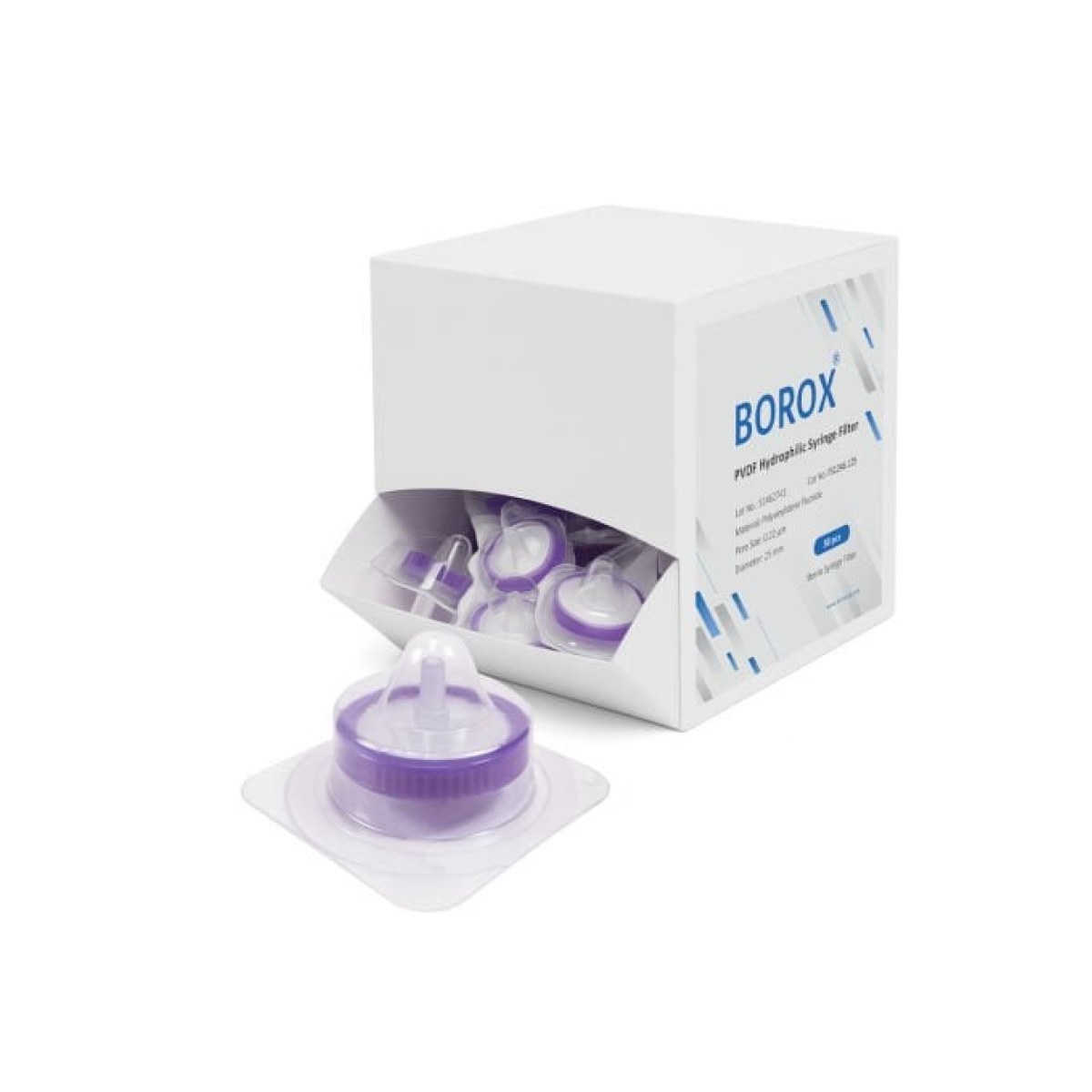 Borox PVDF Hidrofilik Şırınga Filtre - Steril 0.22µm - Lila - 50 pcs