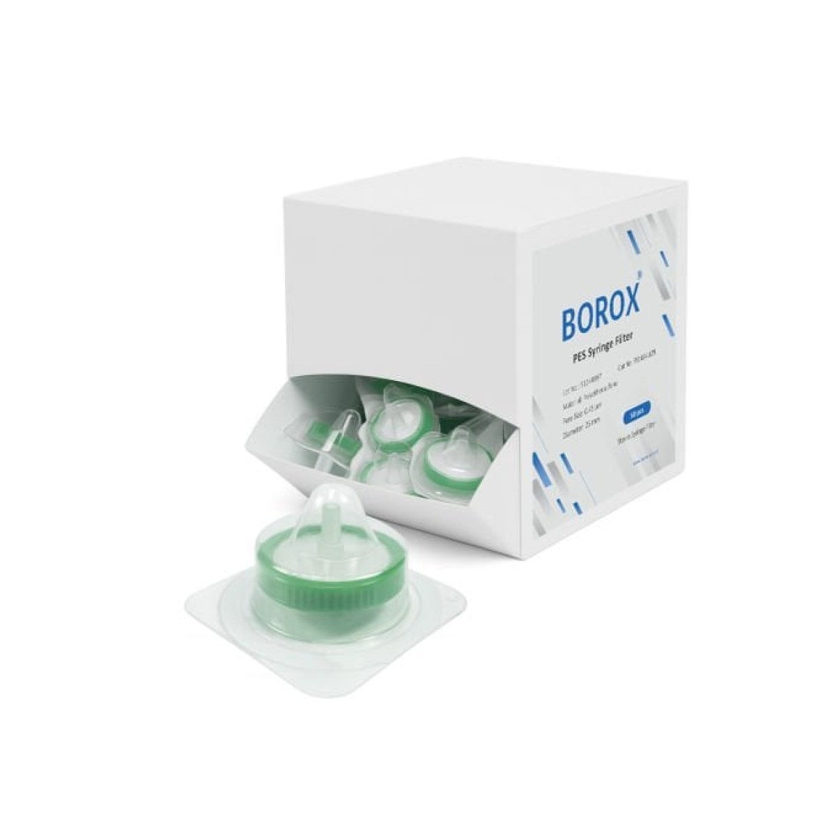 Borox Polietersülfon Şırınga Filtre - Steril 0.45µm - PES Syringe Filter - Green - 50 pcs