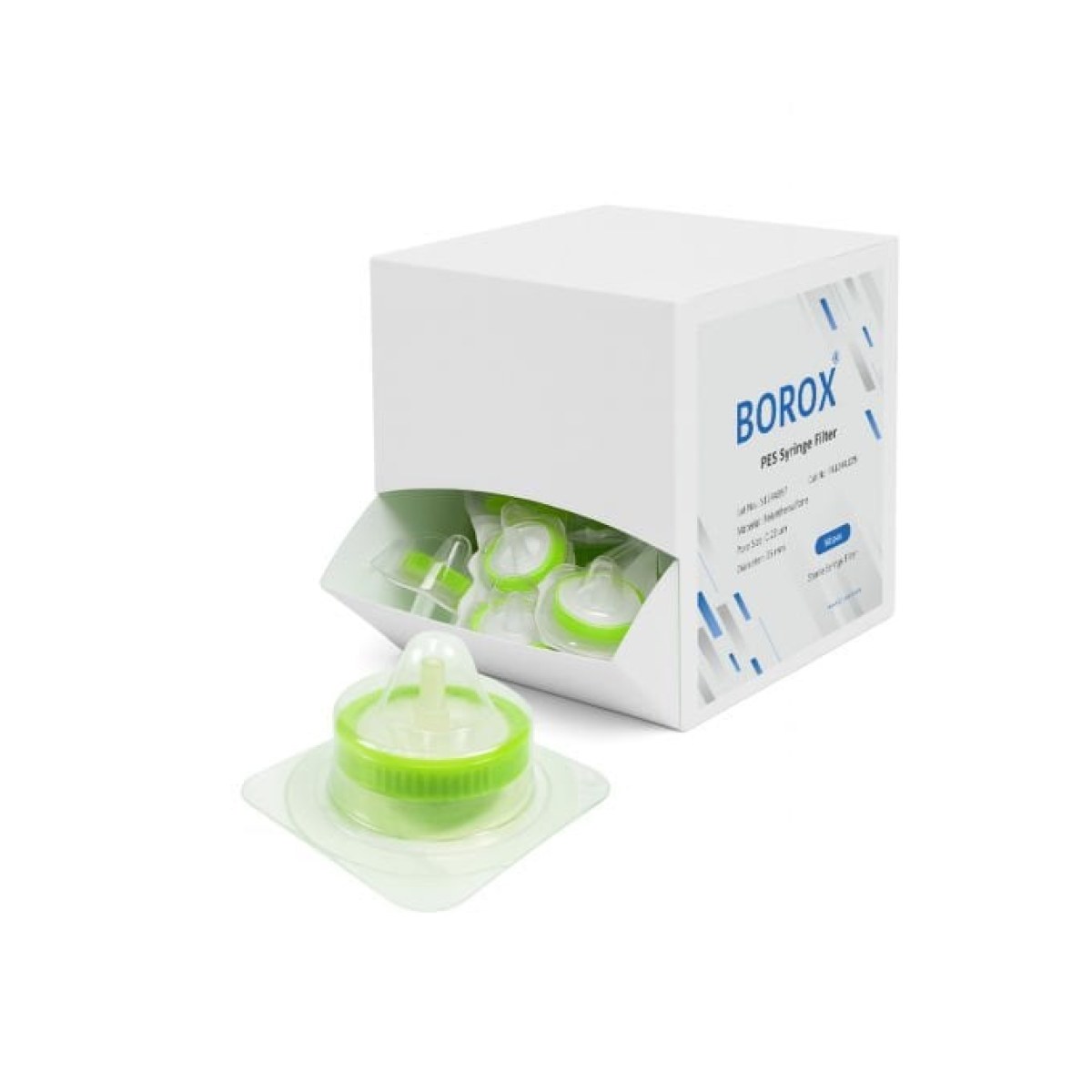 Borox Polietersülfon Şırınga Filtre - Steril 0.22µm - PES Syringe Filter - Green - 50 pcs