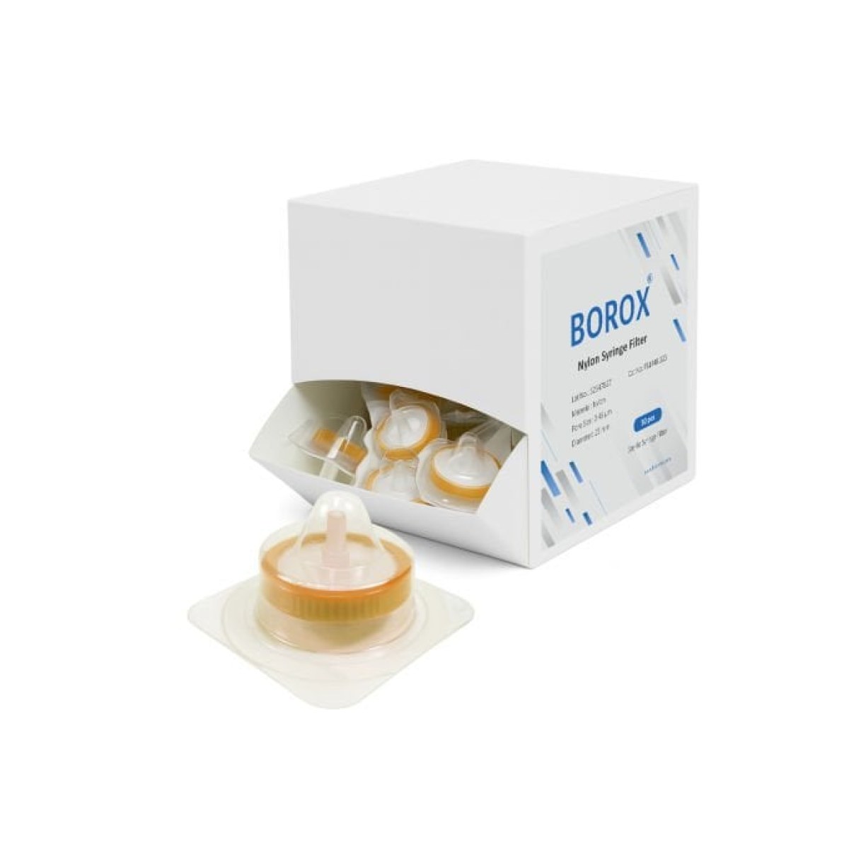 Borox Naylon Şırınga Filtre - Steril 0.45µm - Nylon Syringe Filter - Turuncu - 50 pcs