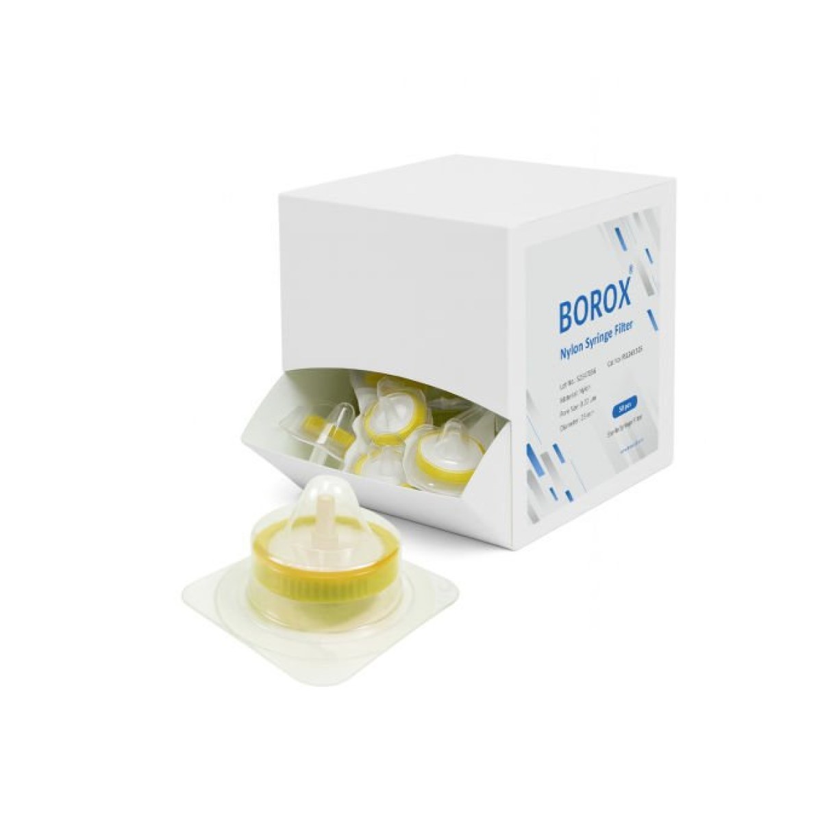 Borox Naylon Şırınga Filtre - Steril 0.22µm - Nylon Syringe Filter - Sarı - 50 Adet