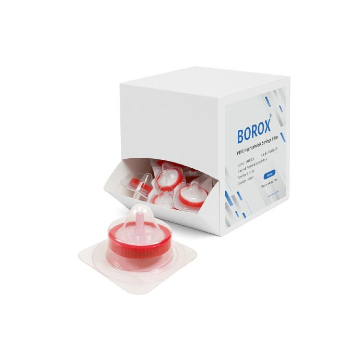 Borox PTFE Hidrofobik Şırınga Filtre - Steril 0.45µm - Kırmızı - 50 Adet