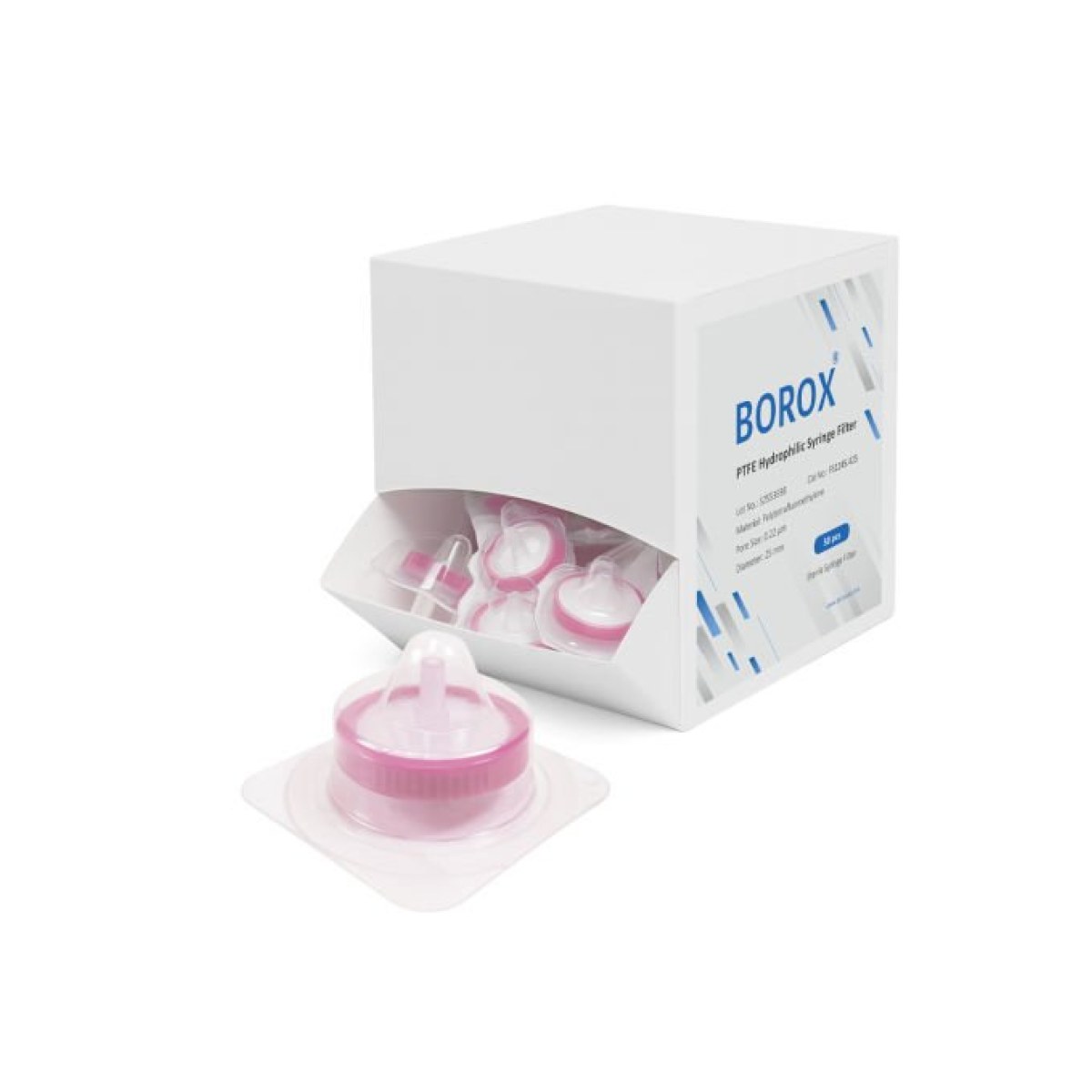Borox PTFE Hidrofilik Şırınga Filtre - Steril 0.22µm - Pembe - 50 pcs