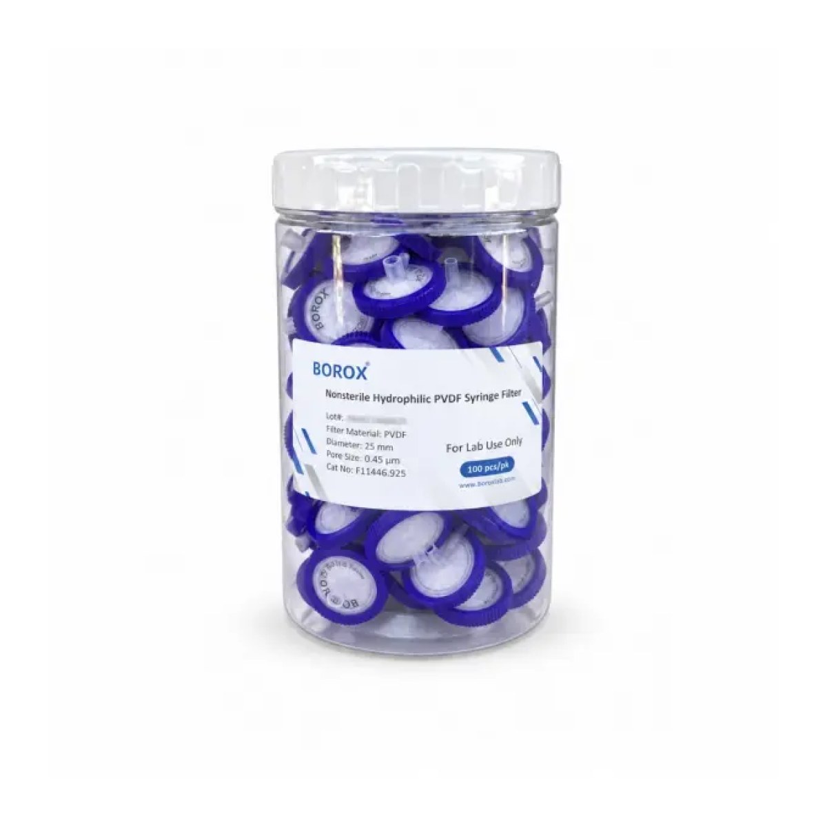 Borox Hidrofilik PVDF Şırınga Filtre - Non Steril 0,45µm - Mor - 100pcs